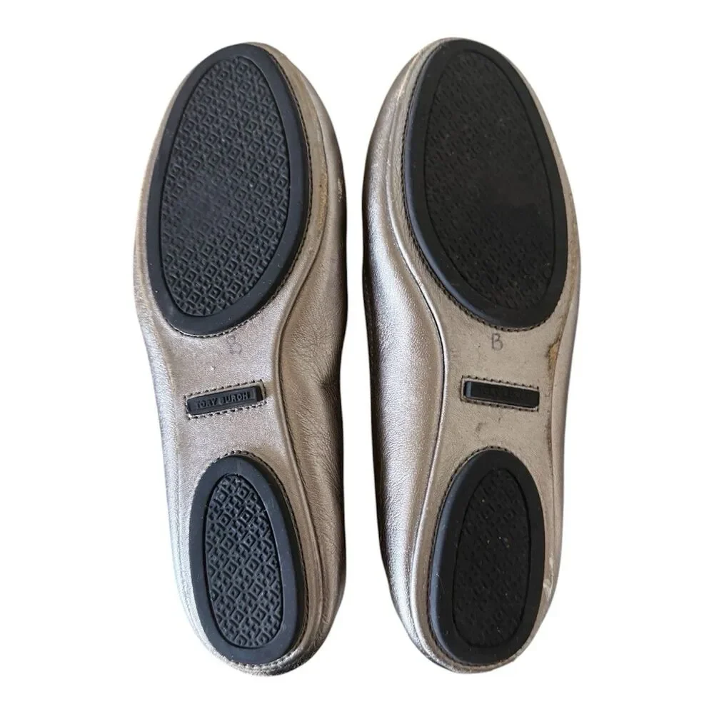 Tory Burch Reva Metallic Gold Slip On Ballerina Shoes Women’s Size 6.5 M